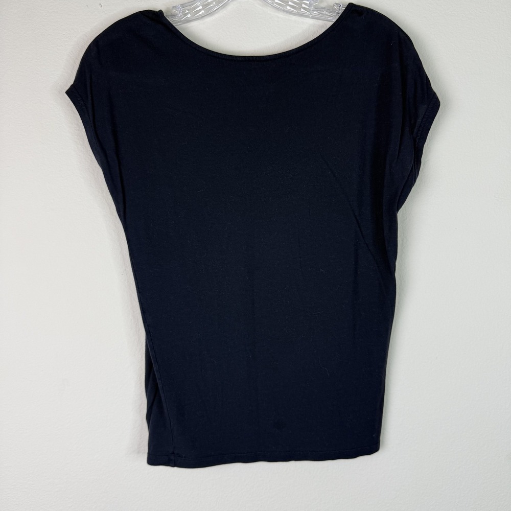 Lauren Ralph Lauren Top Women S Navy Blue Boat Neck Cap Sleeve Viscose Basic - Picture 2 of 5